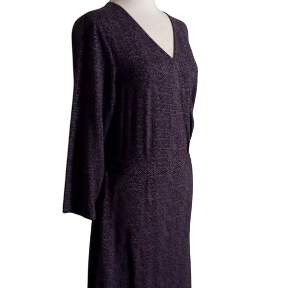 Talbot's Purple Black Geometric Jersey Knit Tie Waist Midi Dress Size Large - Picture 4 of 8